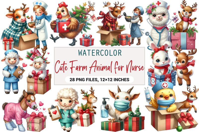 Cute Farm Animal Nurse Clipart Bundle - CraftNest - Digital Crafting and Art
