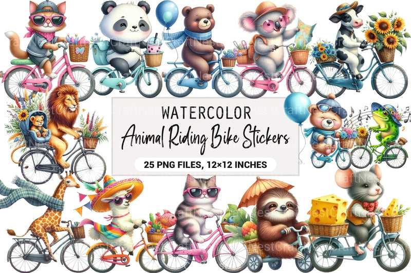 Animal Riding Bike Stickers Clipart Bundle - CraftNest - Digital Crafting and Art
