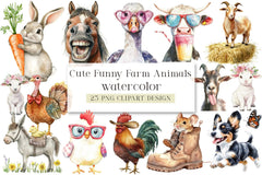 Cute Funny Farm Animals Clipart Bundle - CraftNest - Digital Crafting and Art