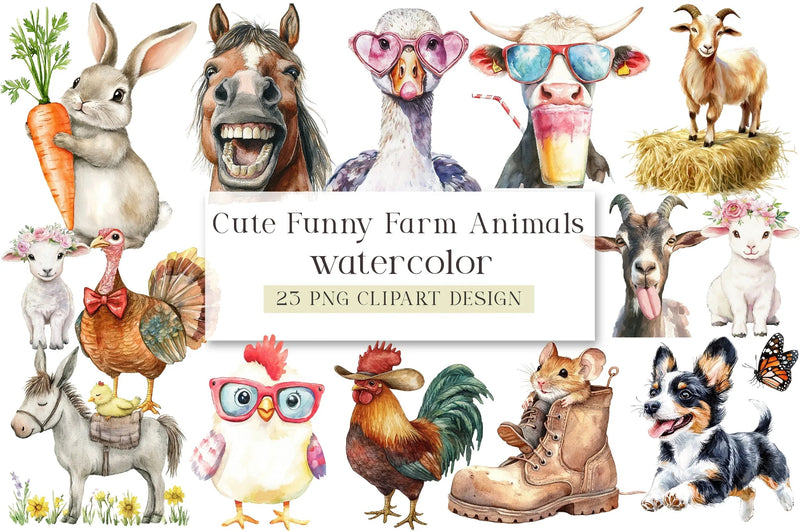 Cute Funny Farm Animals Clipart Bundle - CraftNest - Digital Crafting and Art