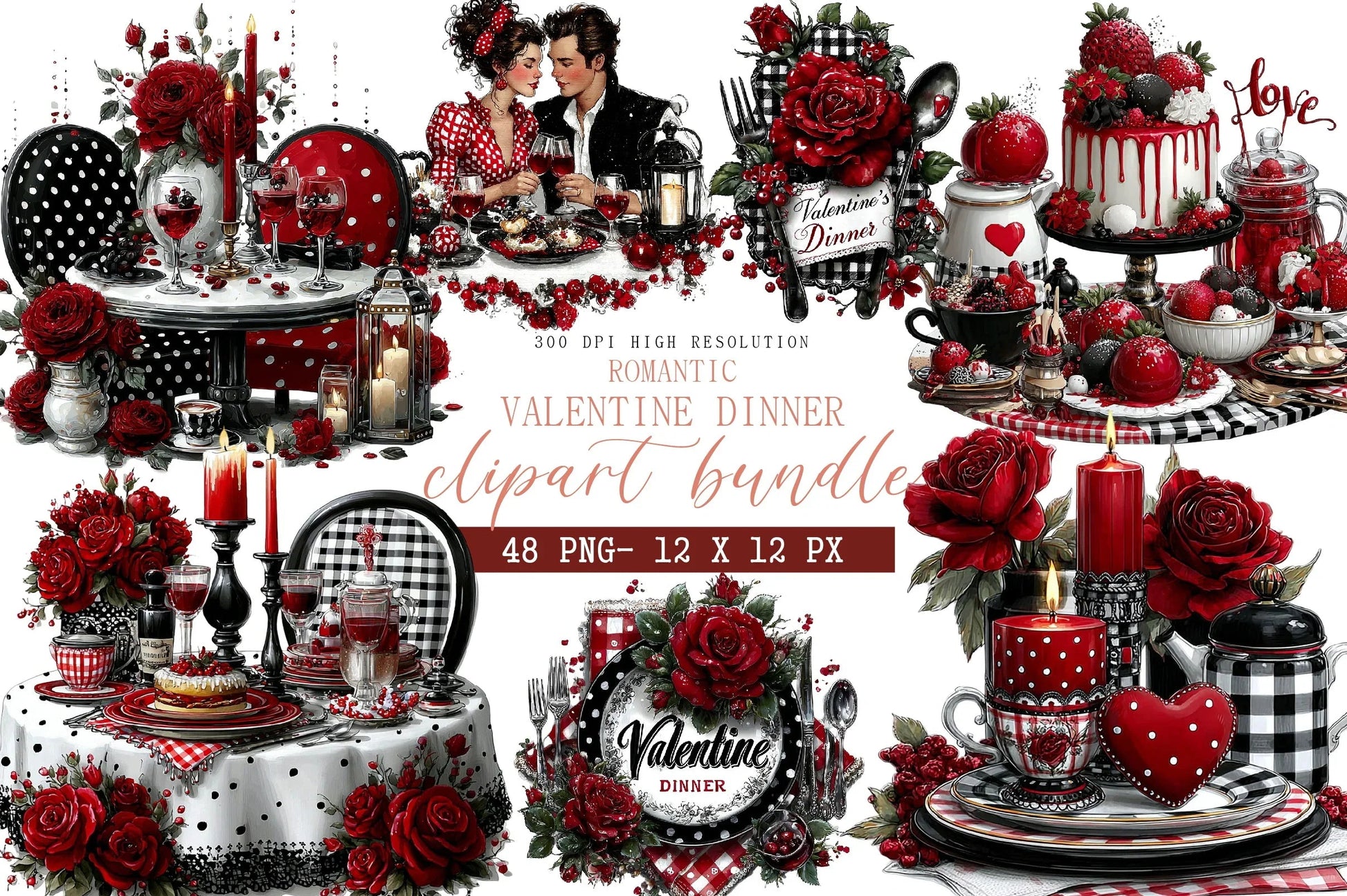 Romantic Valentine Dinner Clipart Bundle - CraftNest - Digital Crafting and Art