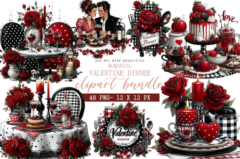 Romantic Valentine Dinner Clipart Bundle - CraftNest - Digital Crafting and Art