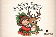 Vintage Christmas Girl with Deer Clipart Bundle - CraftNest - Digital Crafting and Art