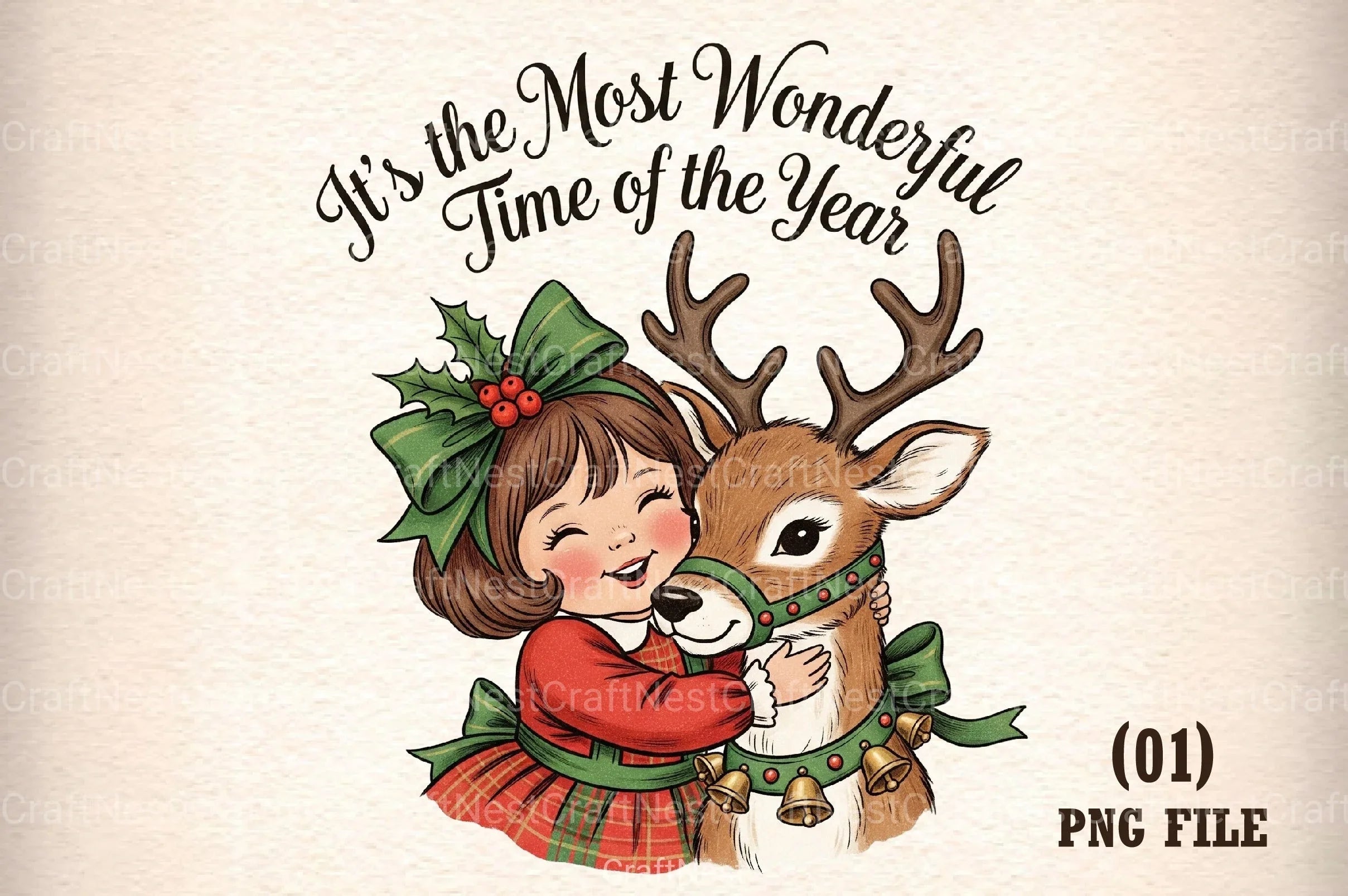 Vintage Christmas Girl with Deer Clipart Bundle - CraftNest - Digital Crafting and Art