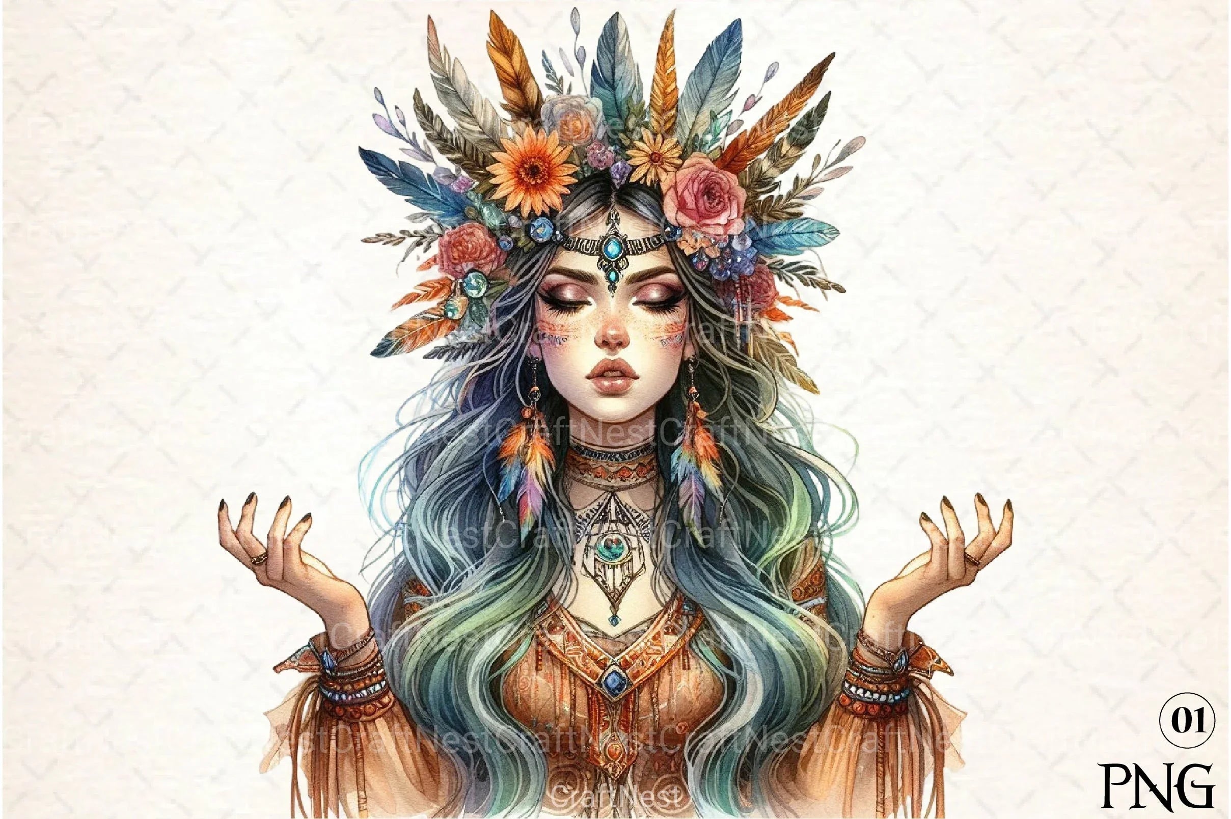 Tribal Boho Girl Clipart Bundle 5 - CraftNest - Digital Crafting and Art