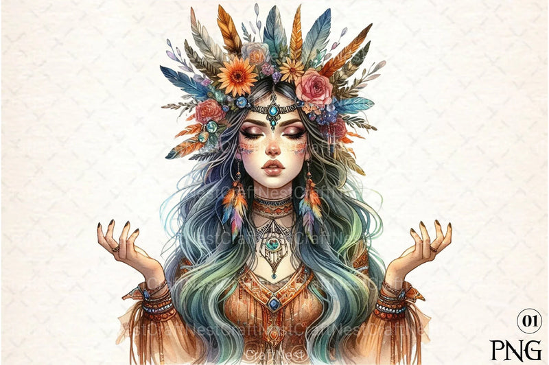 Tribal Boho Girl Clipart Bundle 5 - CraftNest - Digital Crafting and Art