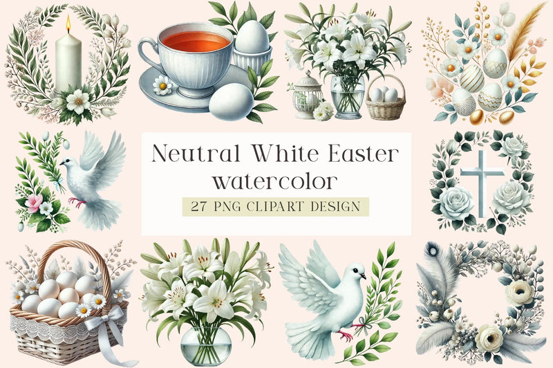 Neutral White Easter Clipart Bundle - CraftNest - Digital Crafting and Art