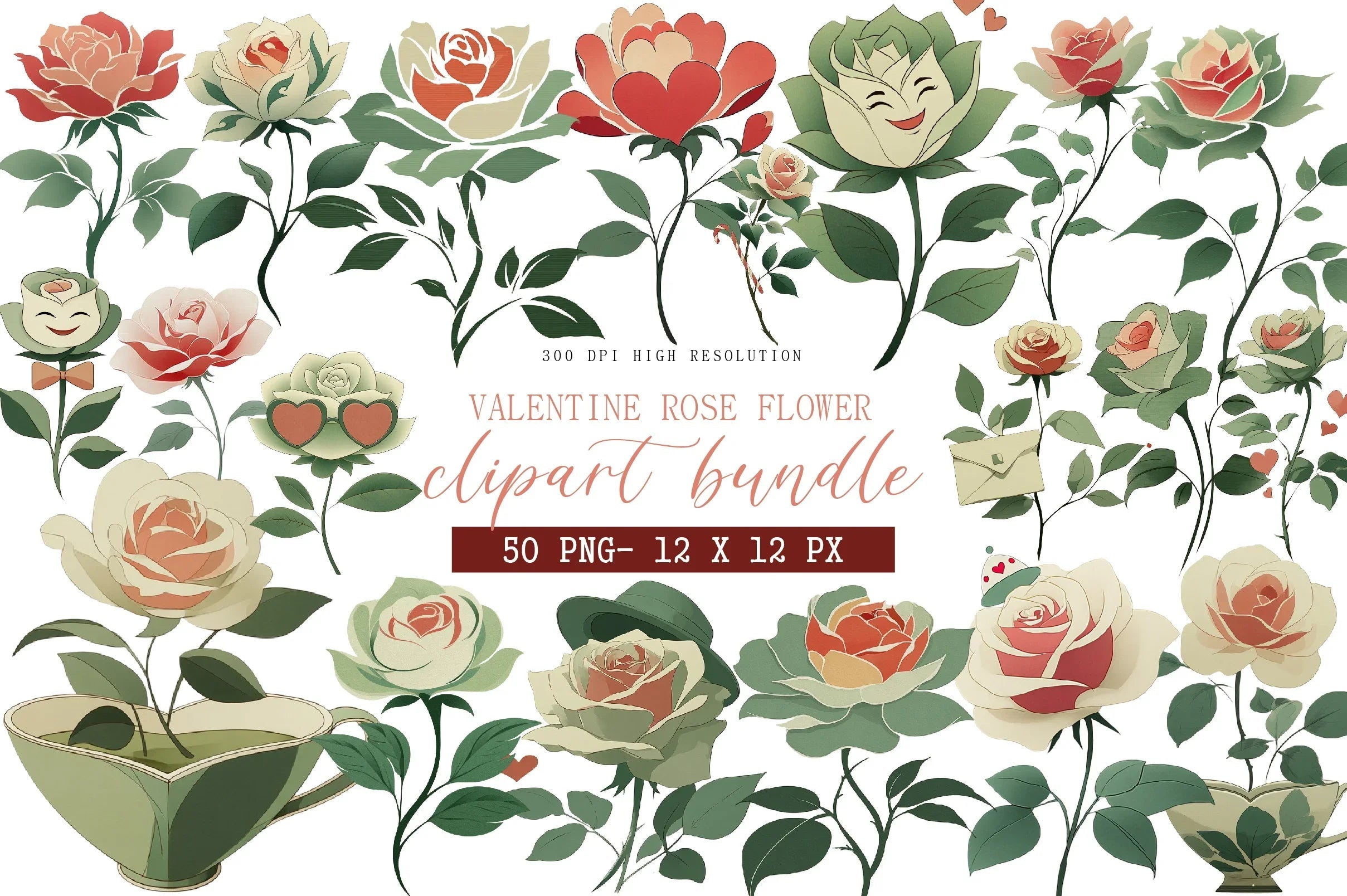 Quirky Valentine Rose Flower Clipart Bundle - CraftNest - Digital Crafting and Art