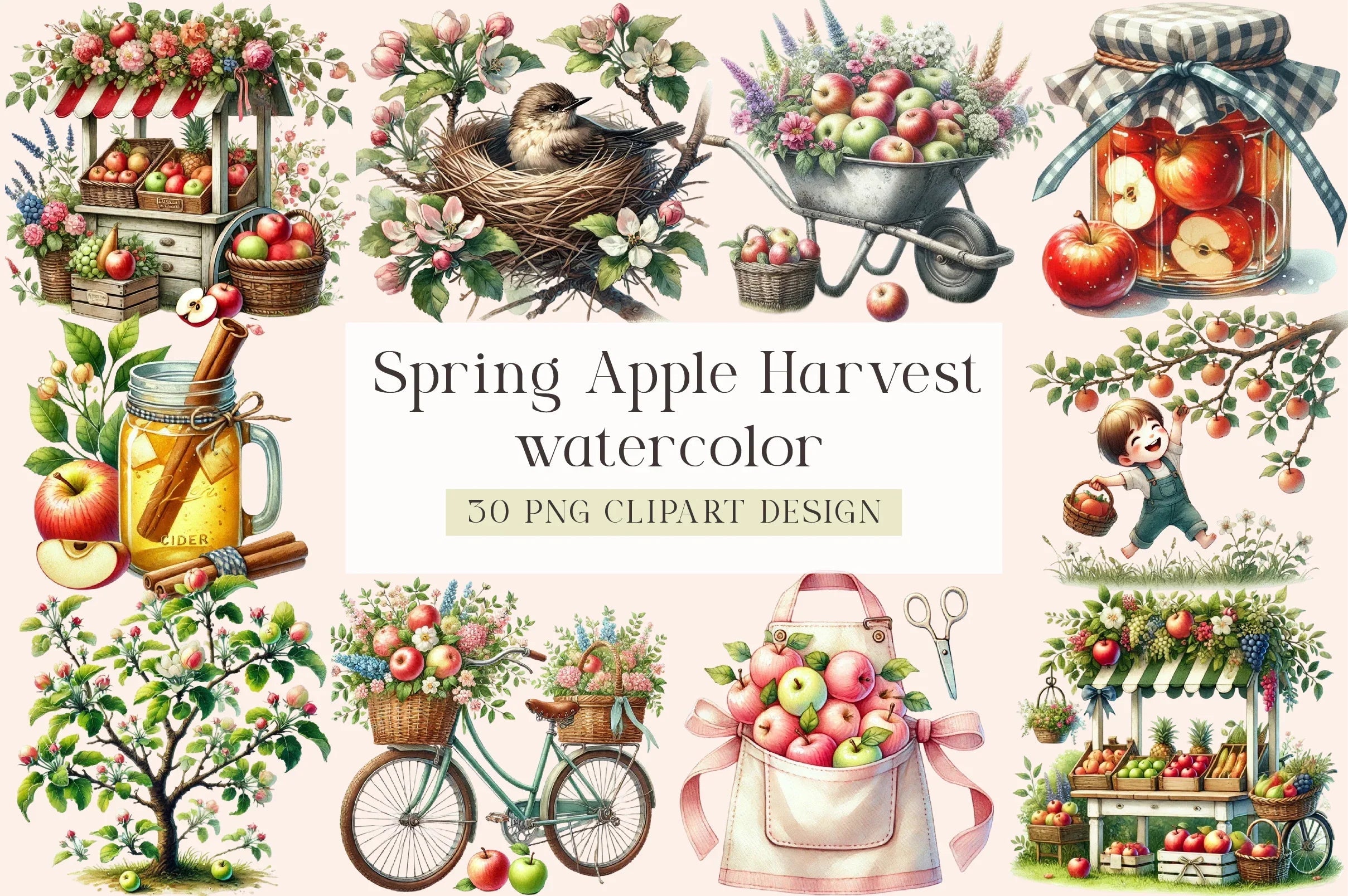Spring Apple Harvest Clipart Bundle - CraftNest - Digital Crafting and Art