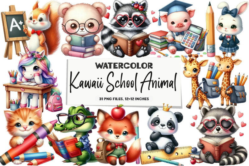 Kawaii School Animal Clipart Bundle - CraftNest - Digital Crafting and Art