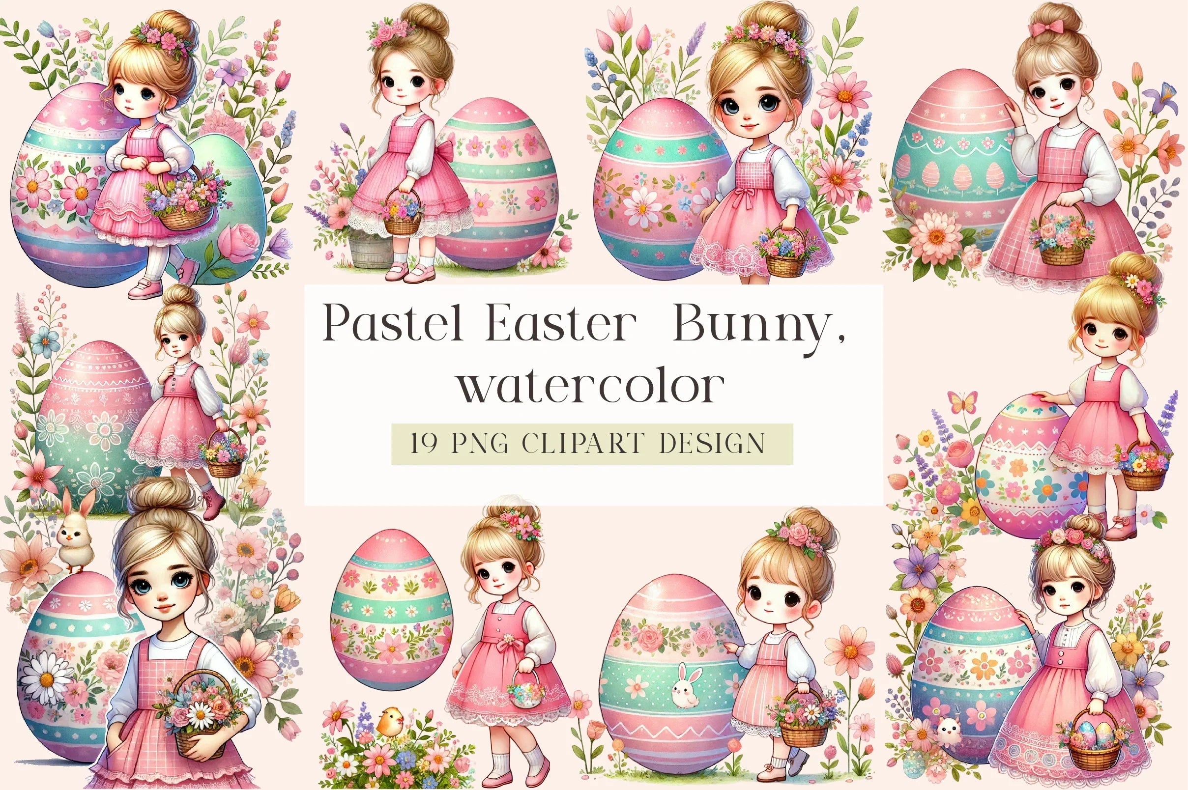 Pastel Easter Bunny & Eggs Clipart Bundle - CraftNest - Digital Crafting and Art