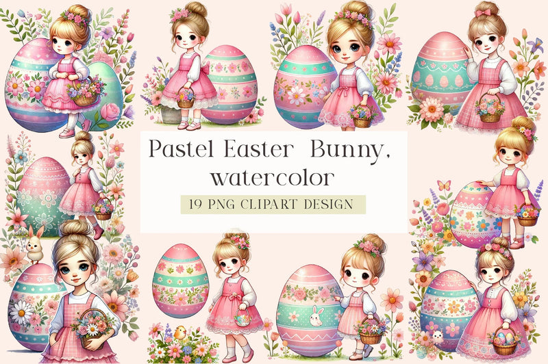 Pastel Easter Bunny & Eggs Clipart Bundle - CraftNest - Digital Crafting and Art