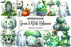 Green & White Halloween Clipart Bundle - CraftNest - Digital Crafting and Art
