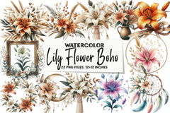 Lily Flower Boho Clipart Bundle - CraftNest - Digital Crafting and Art