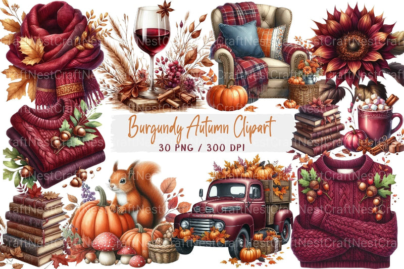 Burgundy Autumn Clipart Bundle 6 - CraftNest - Digital Crafting and Art