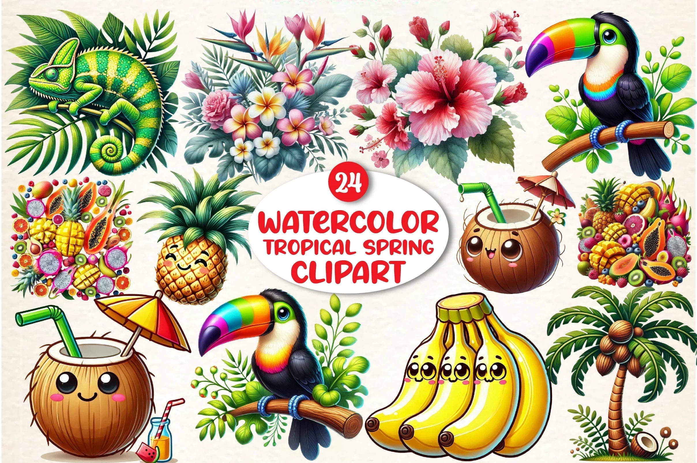 Tropical Spring Clipart Bundle - CraftNest - Digital Crafting and Art