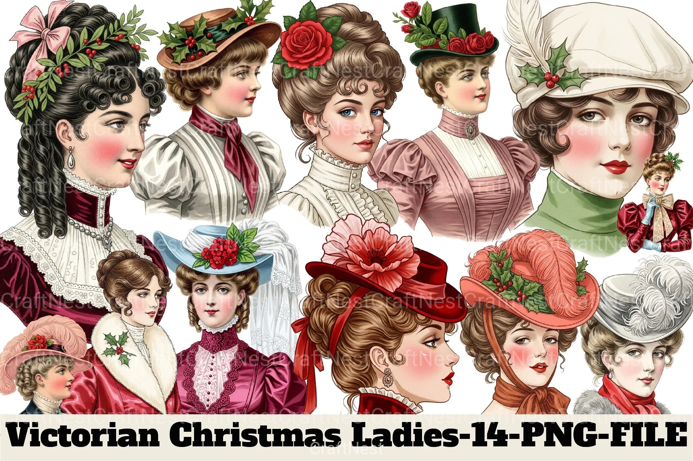 Victorian Christmas Ladies Clipart Bundle - CraftNest - Digital Crafting and Art