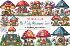 4th of July Mushroom House Clipart Bundle - CraftNest - Digital Crafting and Art