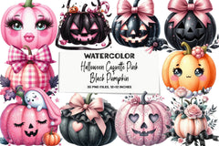 Halloween Coquette Pink Black Pumpkin Clipart Bundle - CraftNest - Digital Crafting and Art