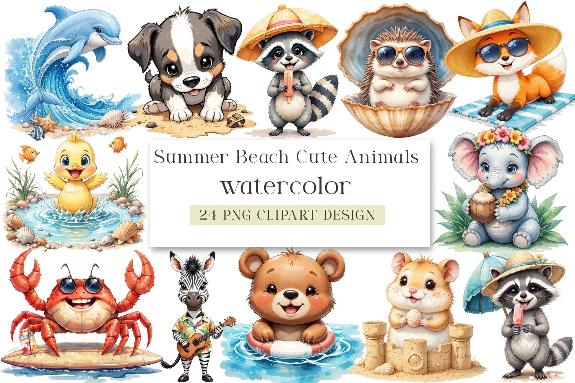 Summer Beach Cute Animals Clipart Bundle - CraftNest - Digital Crafting and Art