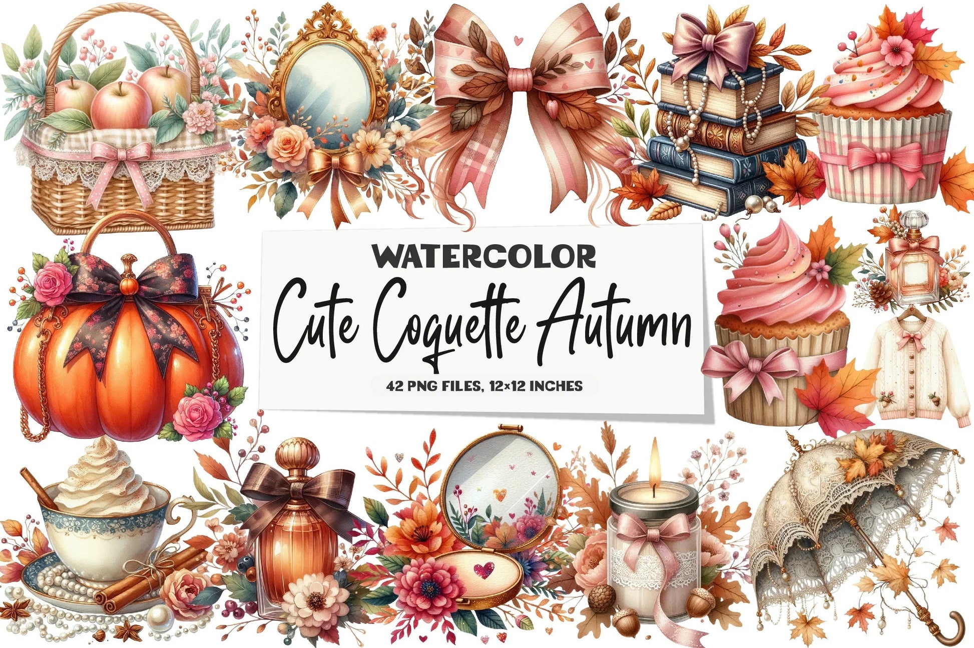 Cute Coquette Autumn Clipart Bundle - CraftNest - Digital Crafting and Art