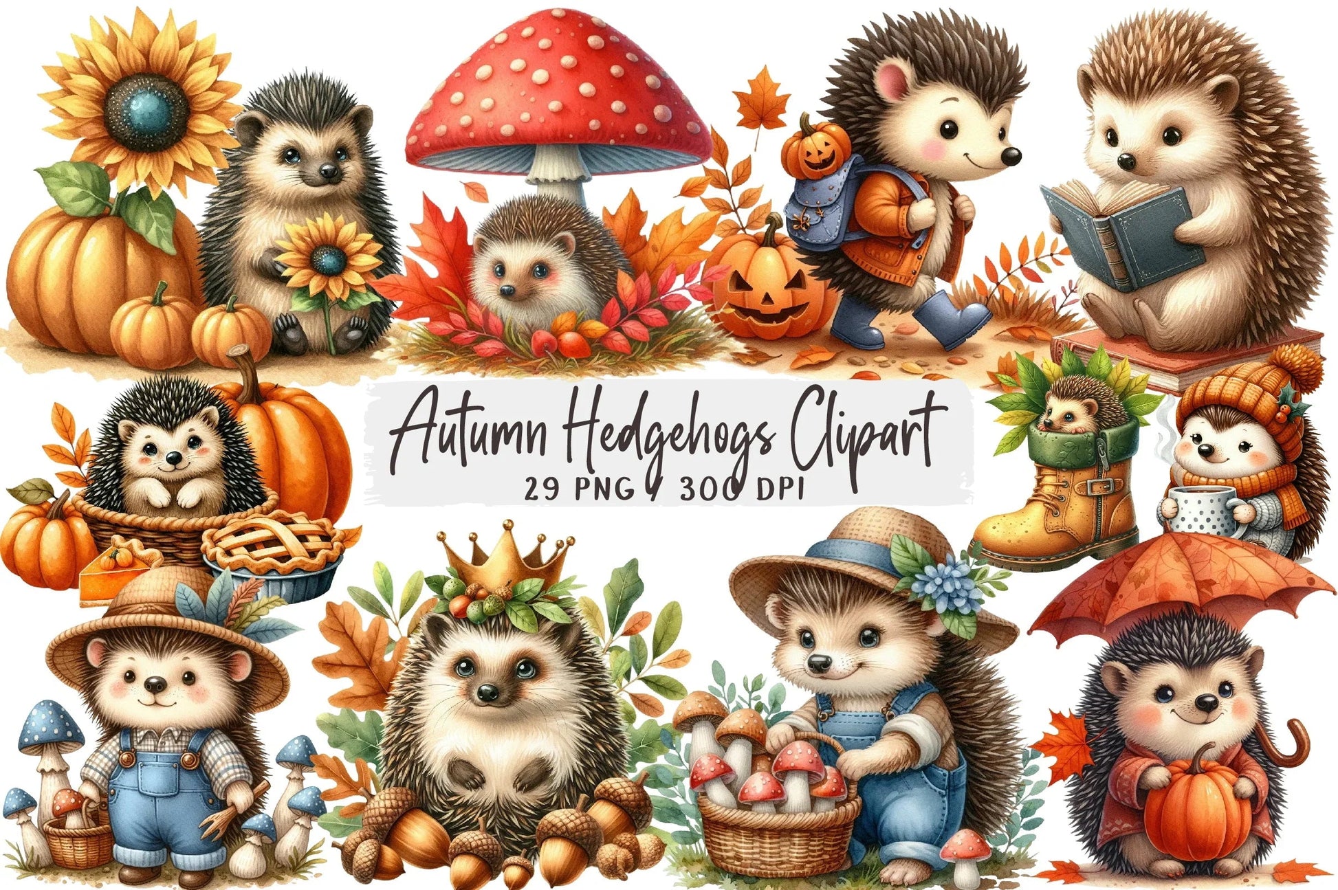 Autumn Hedgehogs Clipart Bundle - CraftNest - Digital Crafting and Art