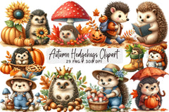 Autumn Hedgehogs Clipart Bundle - CraftNest - Digital Crafting and Art