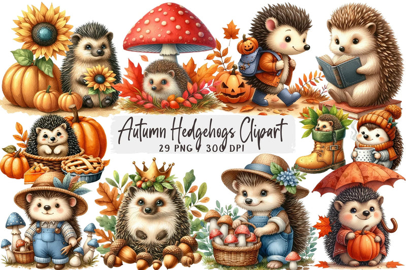 Autumn Hedgehogs Clipart Bundle - CraftNest - Digital Crafting and Art