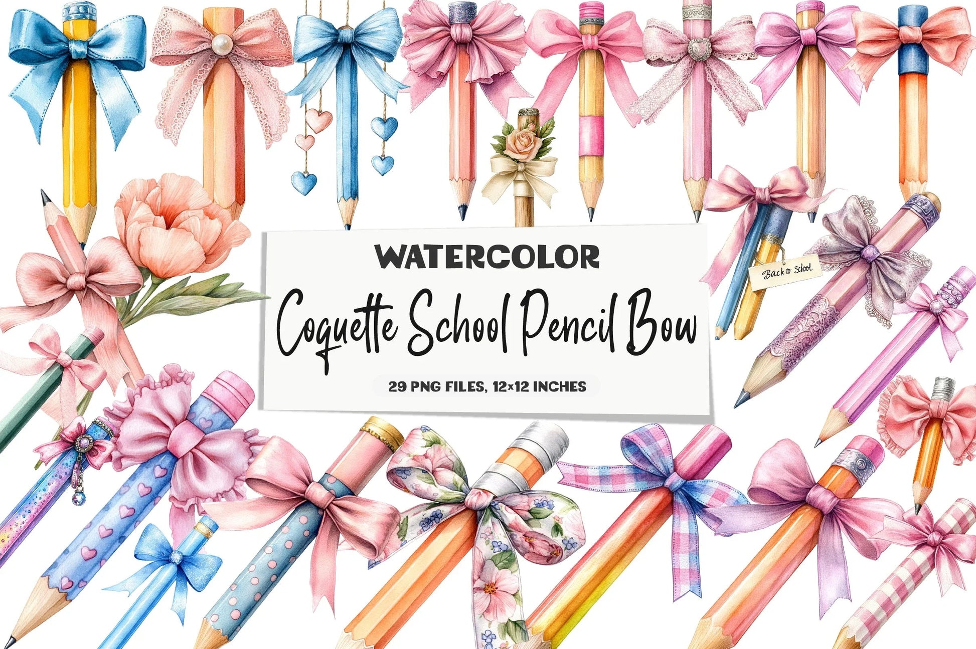 Coquette School Pencil Bow Clipart Bundle - CraftNest - Digital Crafting and Art