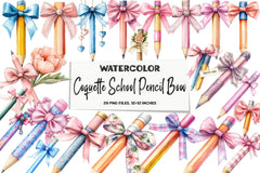 Coquette School Pencil Bow Clipart Bundle - CraftNest - Digital Crafting and Art