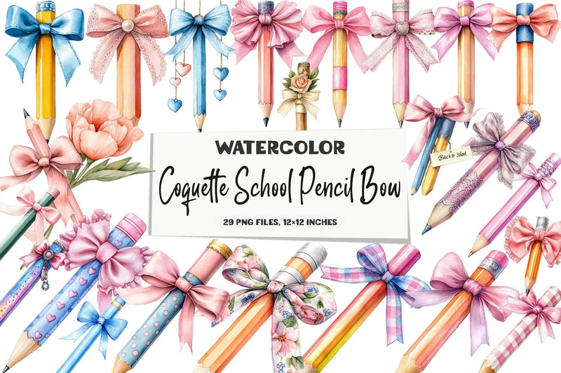 Coquette School Pencil Bow Clipart Bundle - CraftNest - Digital Crafting and Art