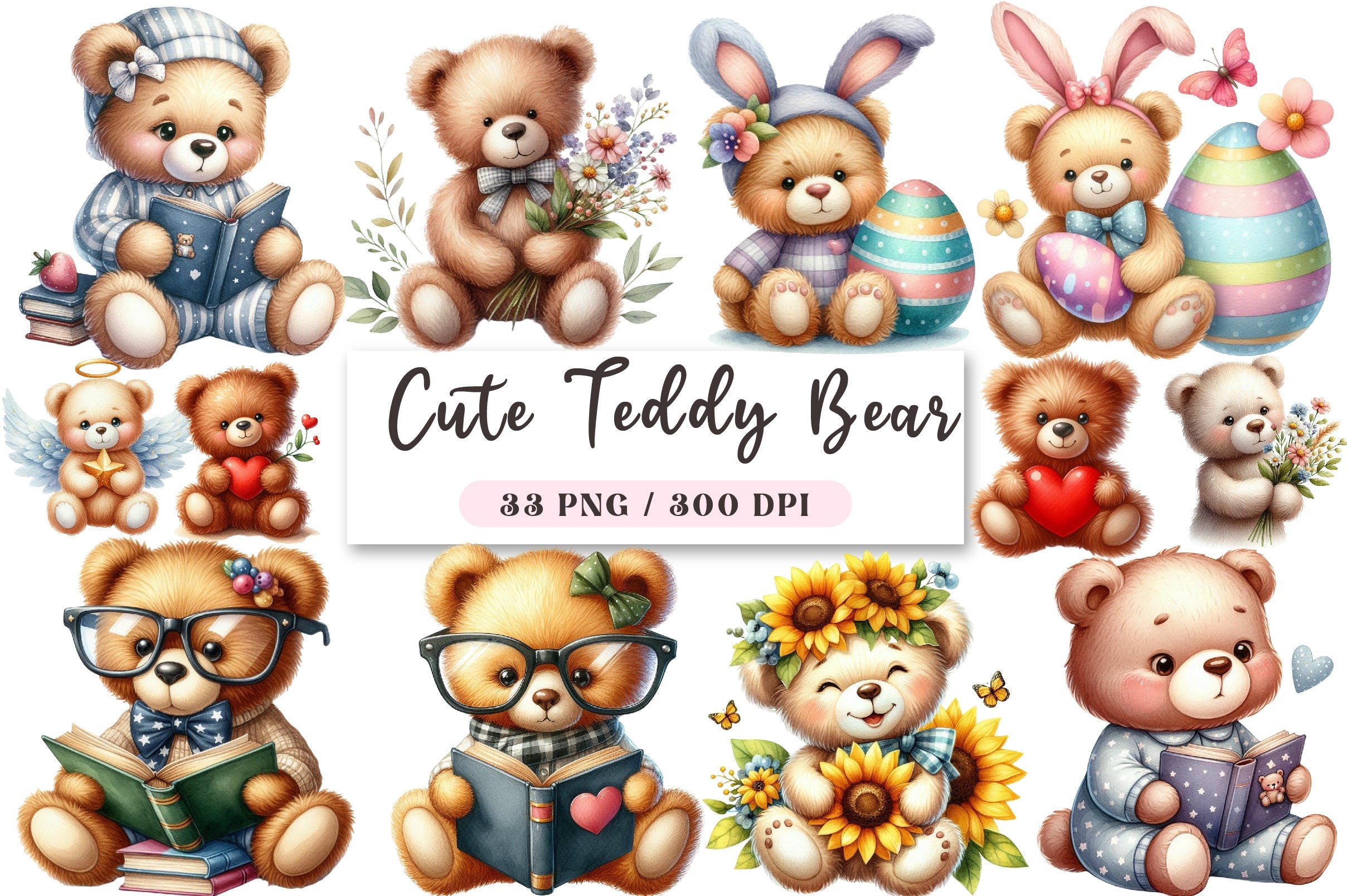 Cute Teddy Bear Clipart Bundle