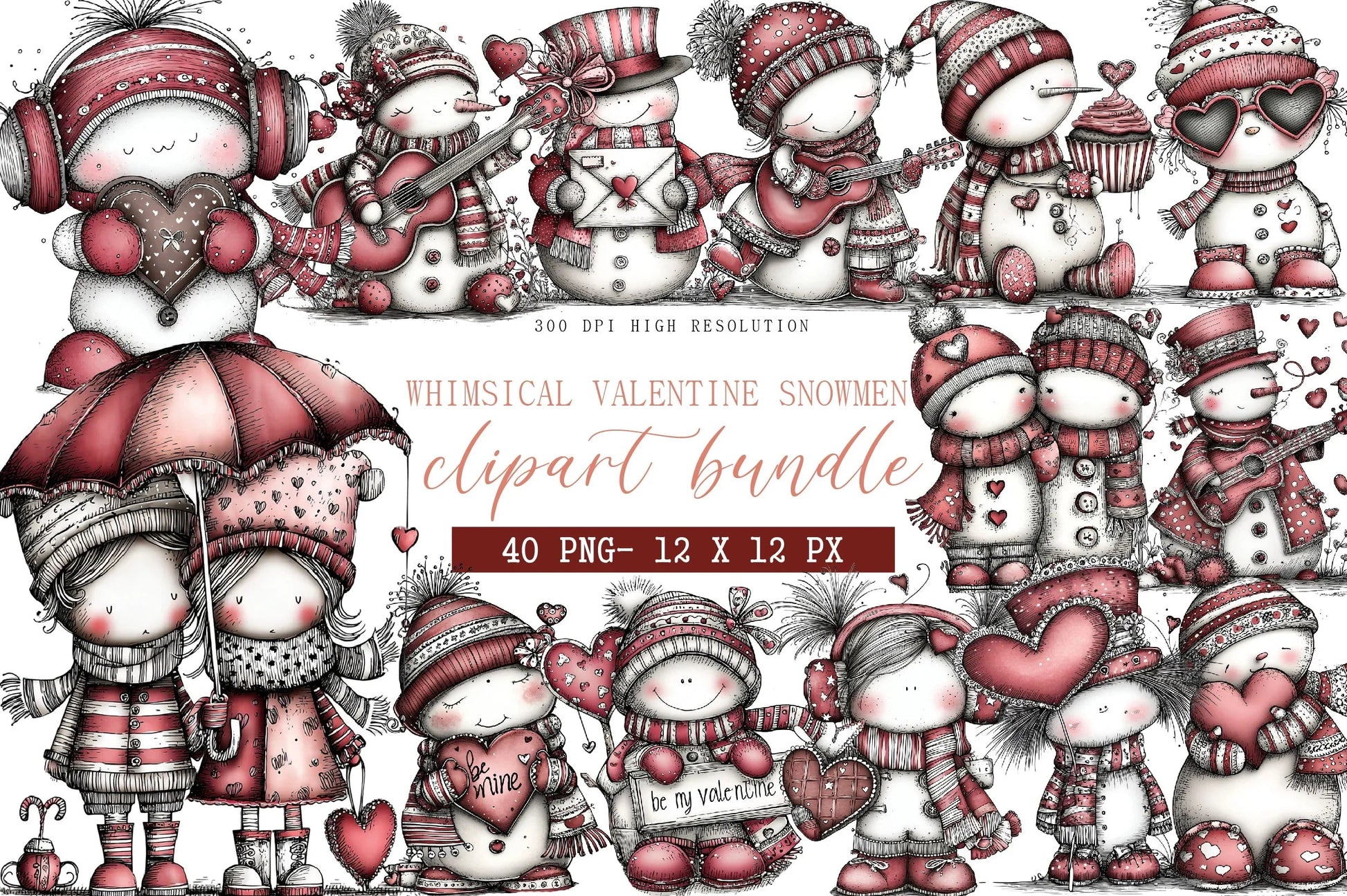Whimsical Valentine Snowmen Clipart Bundle - CraftNest - Digital Crafting and Art