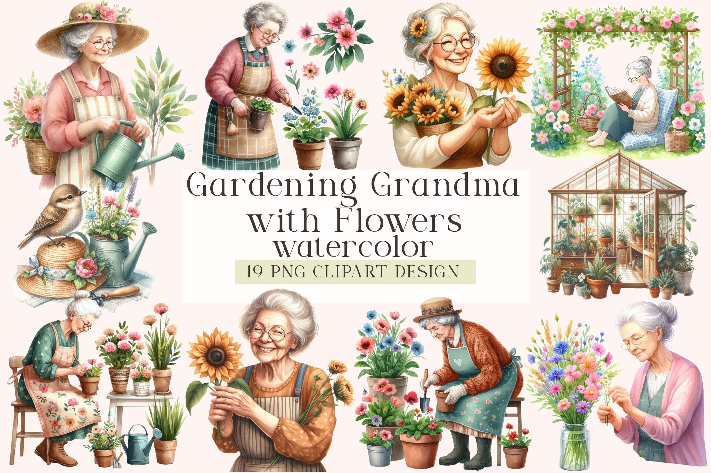 Gardening Grandma Flower Clipart Bundle