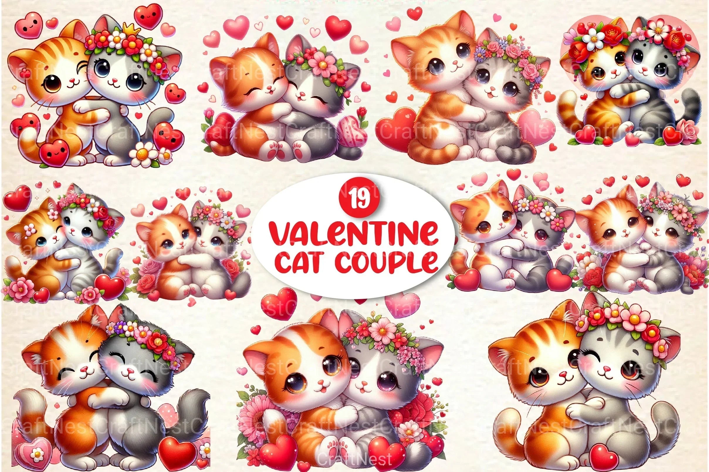 Valentine's Cat Couple Clipart Bundle - CraftNest - Digital Crafting and Art