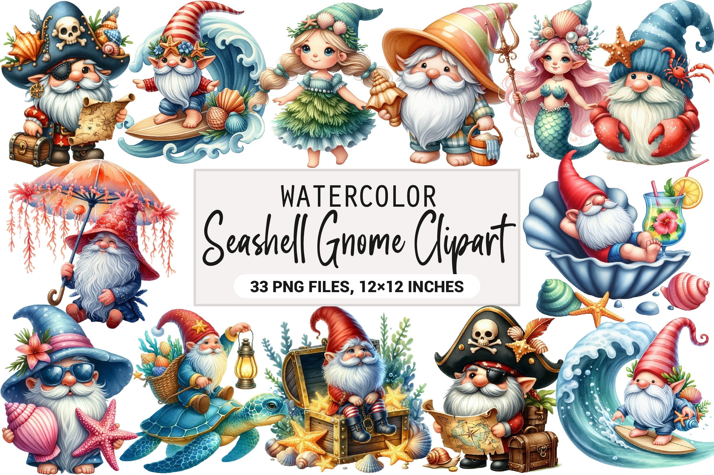 Seashell Gnome Clipart Bundle