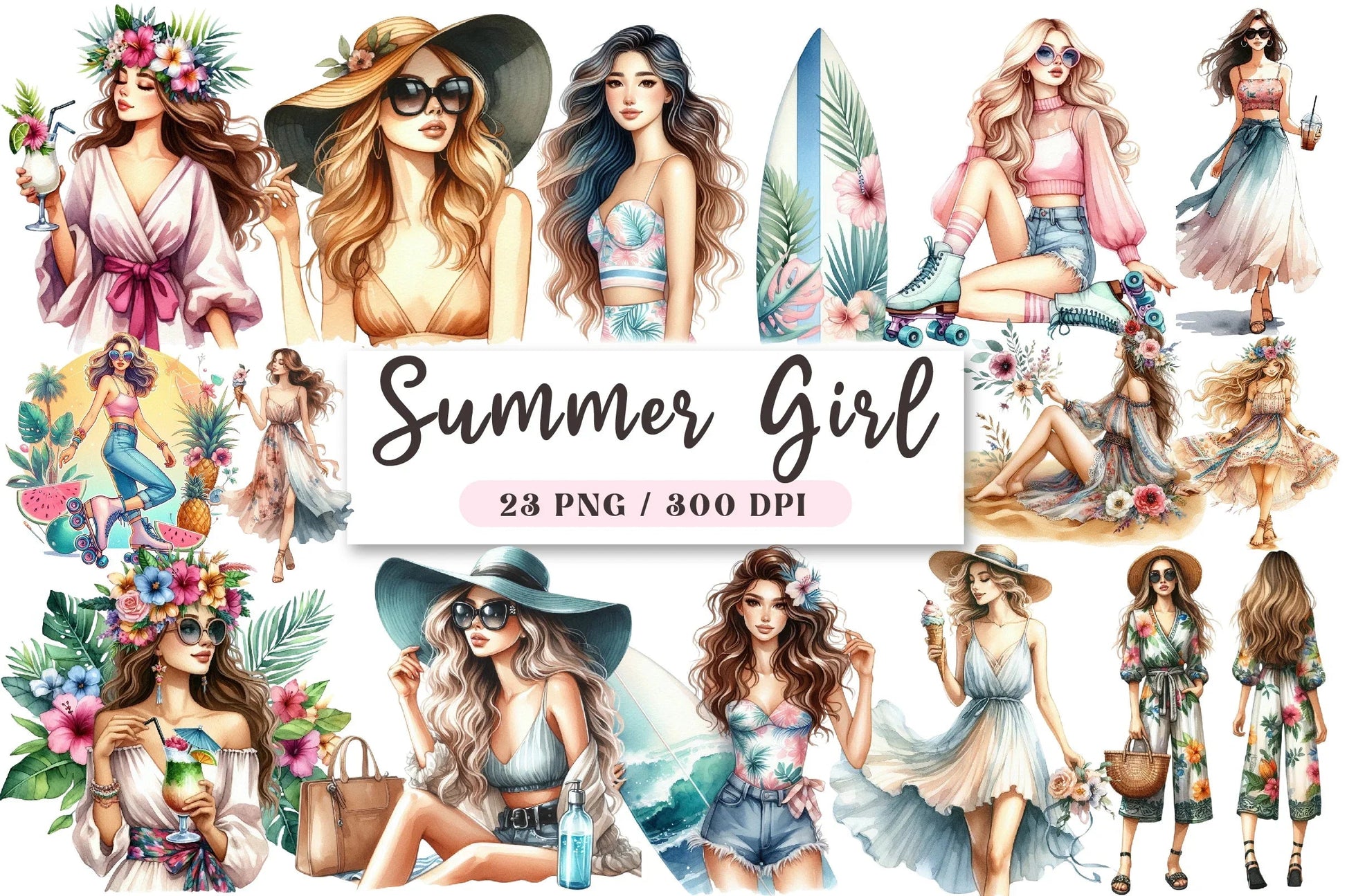 Summer Girl Clipart Bundle - CraftNest - Digital Crafting and Art