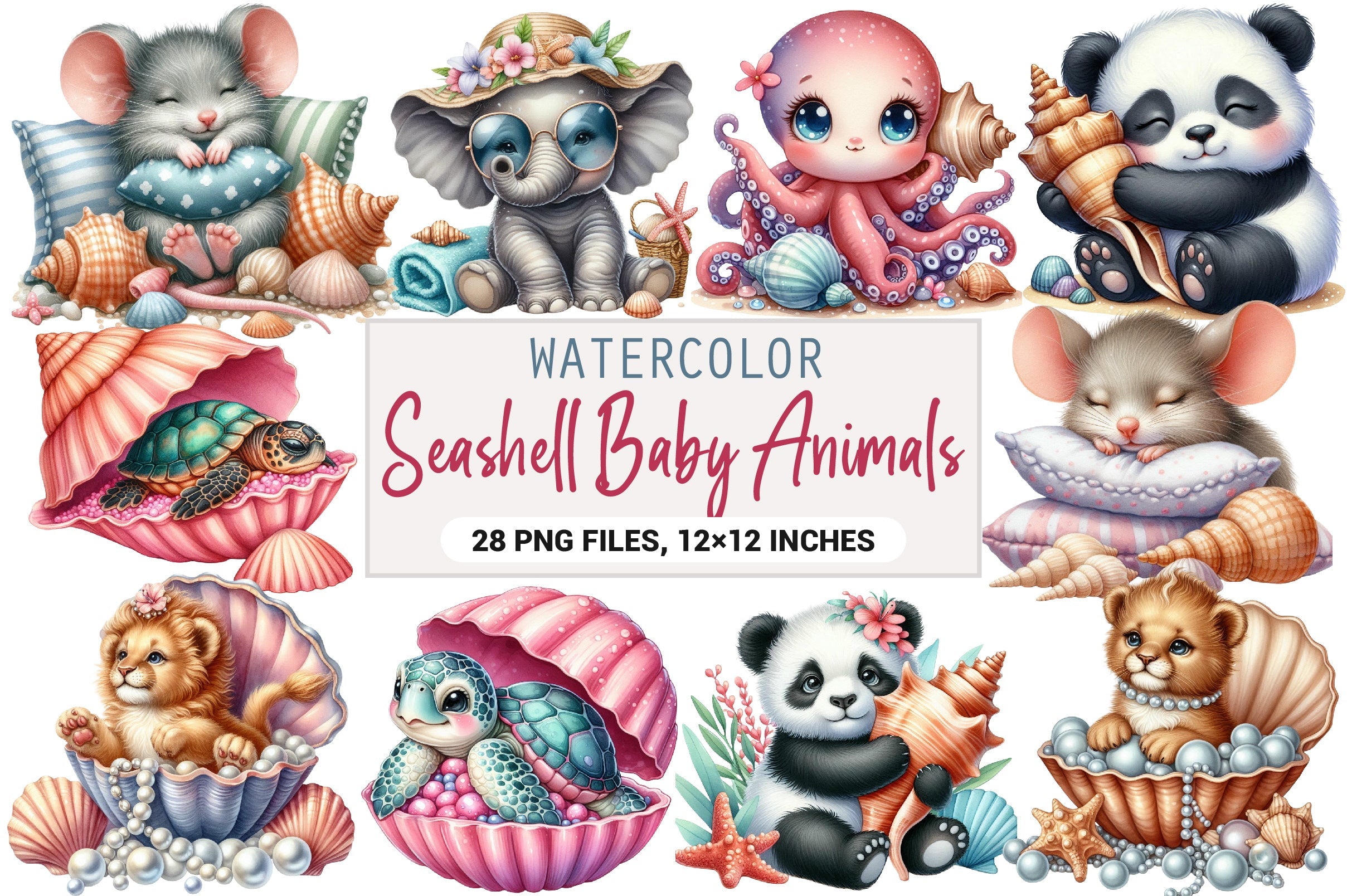 Seashell Baby Animals Clipart Bundle