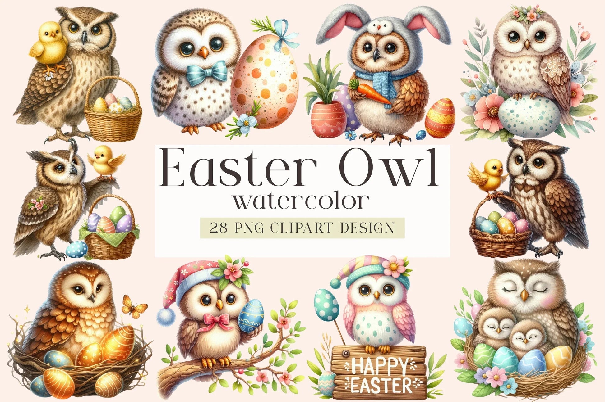 Easter Owl Clipart Bundle - CraftNest - Digital Crafting and Art