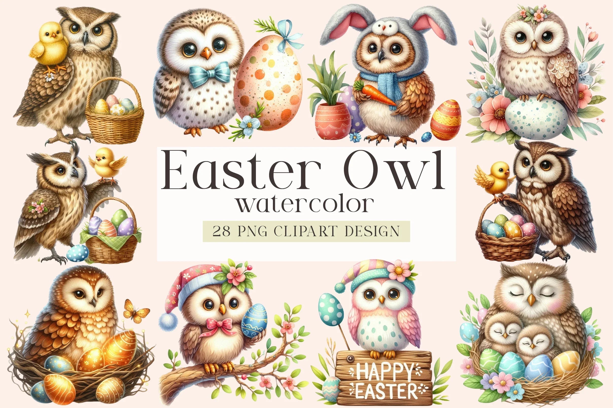 Easter Owl Clipart Bundle - CraftNest - Digital Crafting and Art