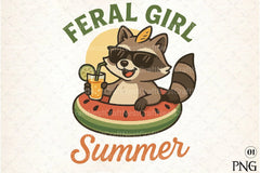 Summer Funny Raccoon Feral Girl Clipart Bundle - CraftNest - Digital Crafting and Art