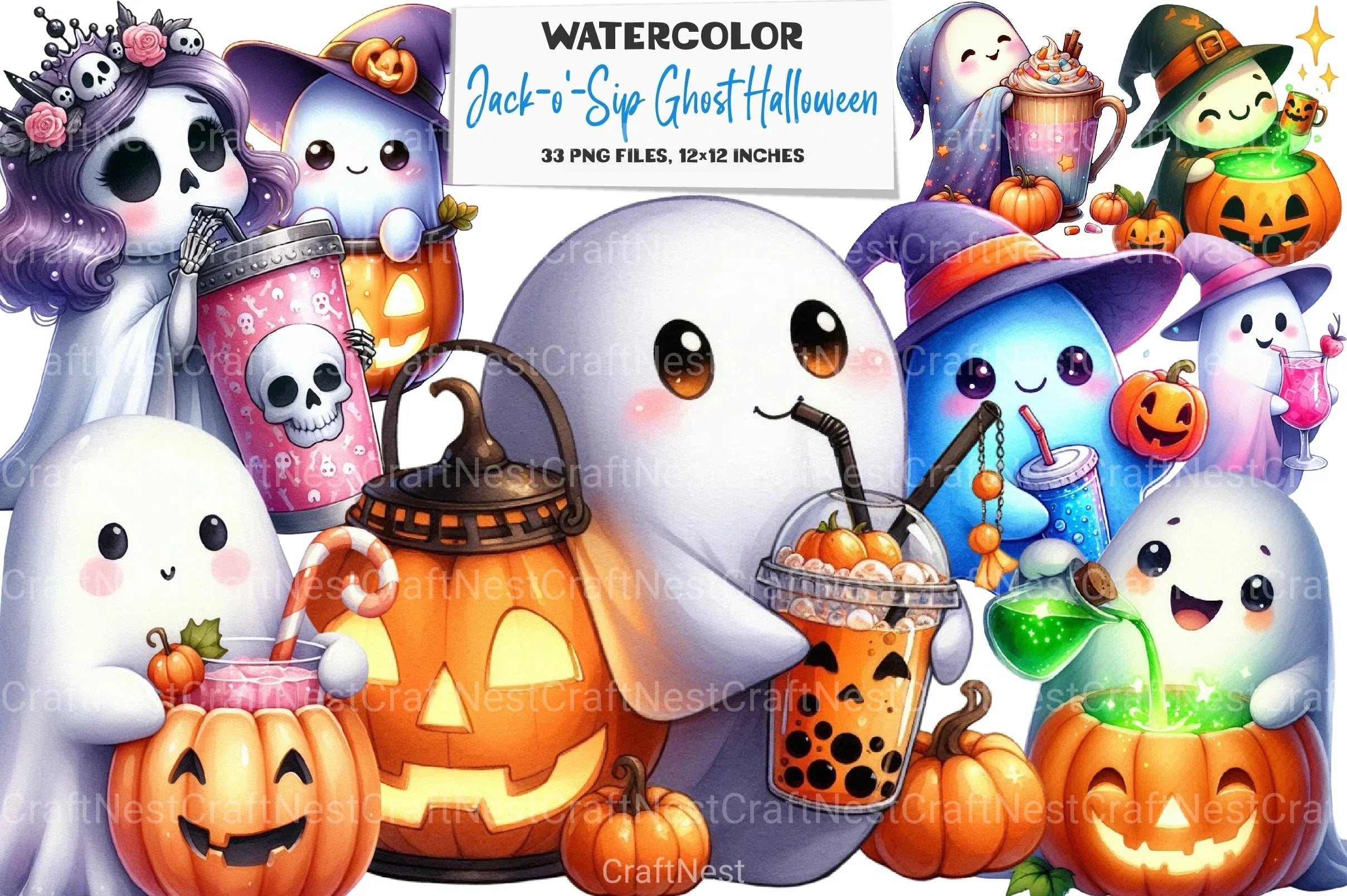 Jack O' Sip Ghost Halloween Clipart Bundle - CraftNest - Digital Crafting and Art