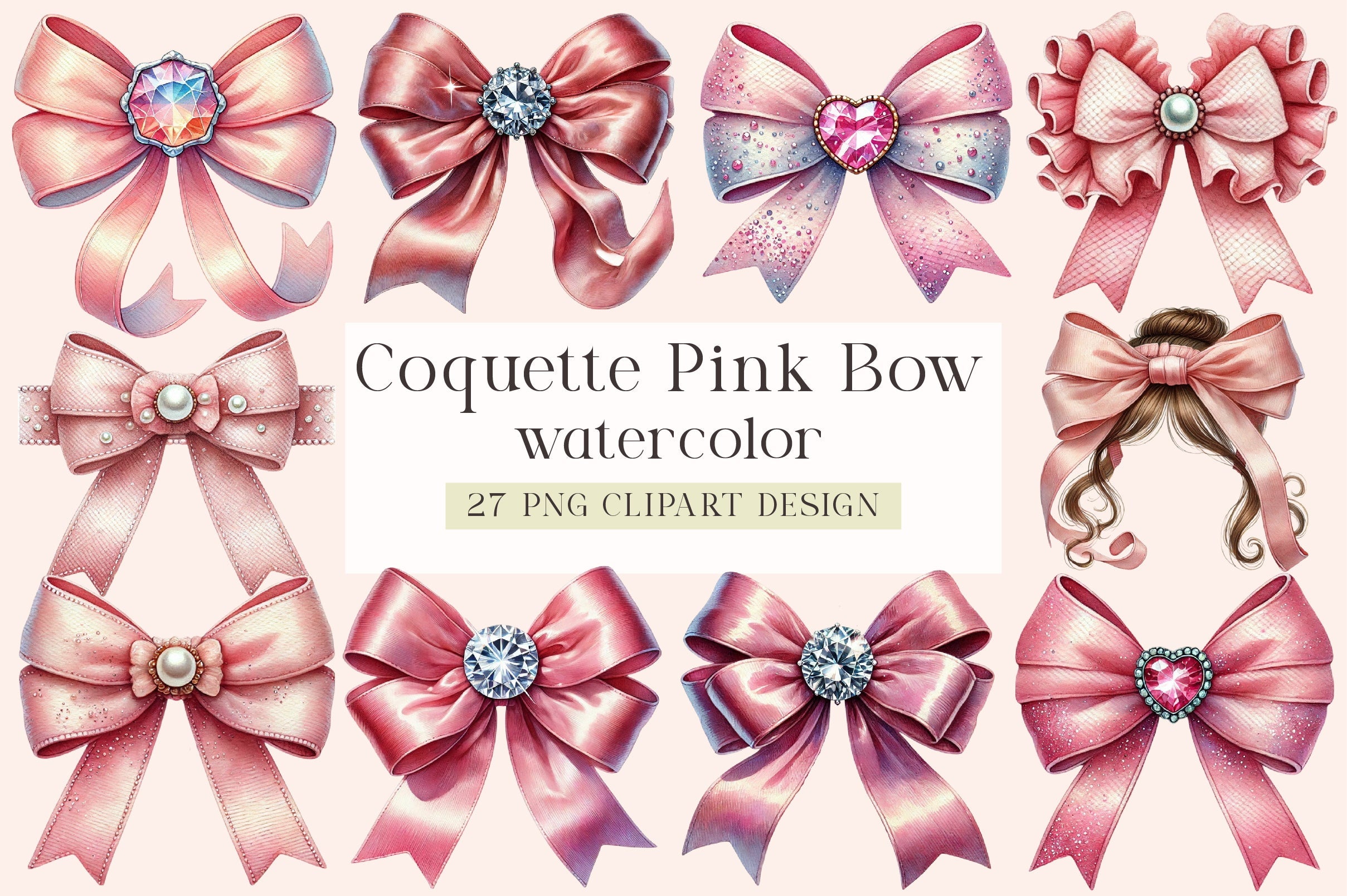 Coquette Pink Bow Clipart Bundle