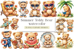 Summer Teddy Bear Clipart Bundle - CraftNest - Digital Crafting and Art