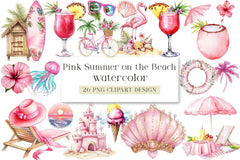 Pink Summer Beach Clipart Bundle - CraftNest - Digital Crafting and Art