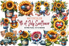 4th of July Sunflower Clipart Bundle 99 - CraftNest - Digital Crafting and Art