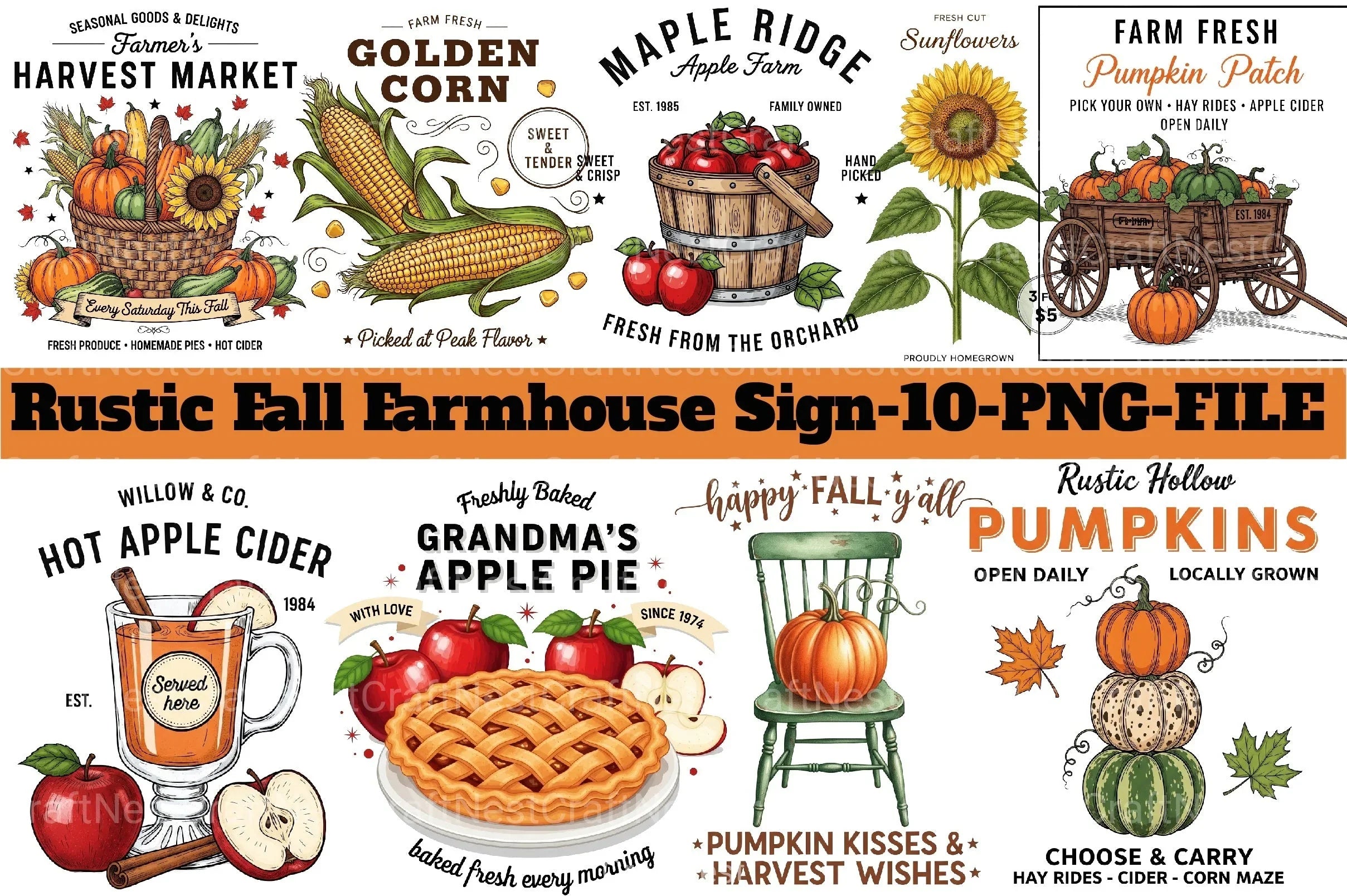 Rustic Fall Farmhouse Sign Clipart Bundle - CraftNest - Digital Crafting and Art