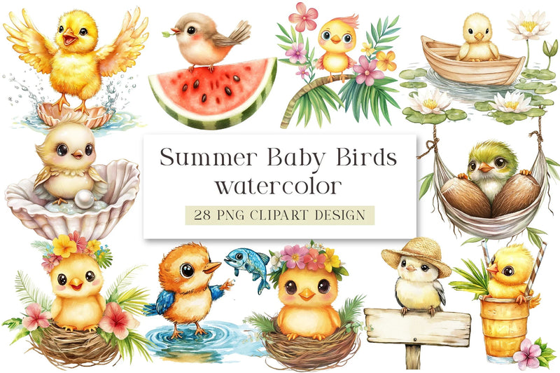 Summer Baby Birds Clipart Bundle - CraftNest - Digital Crafting and Art