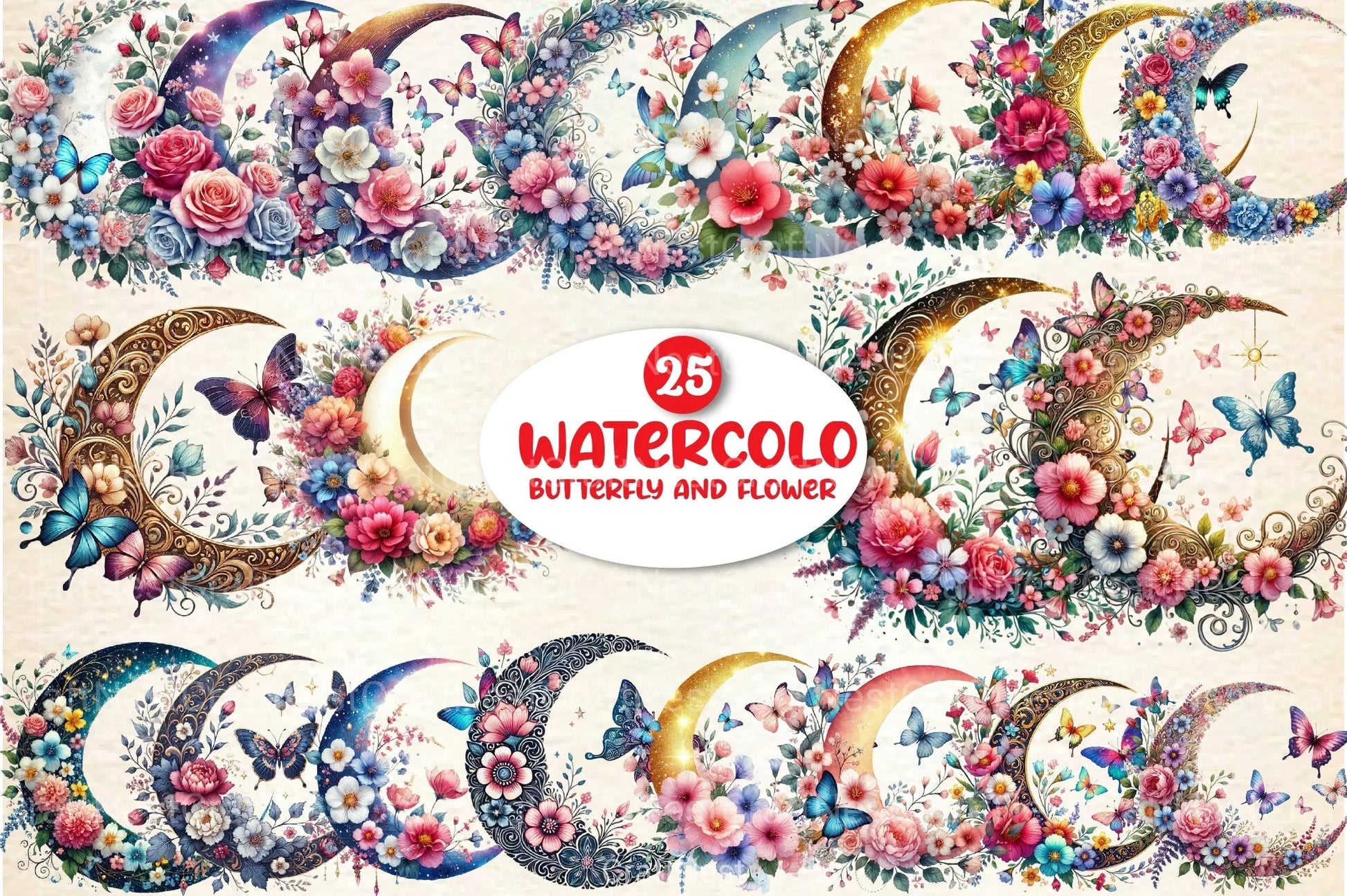 Butterfly and Flower Moon Clipart Bundle - CraftNest - Digital Crafting and Art