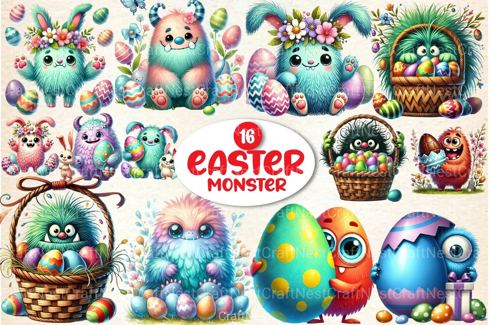 Easter Monster Clipart Bundle - CraftNest - Digital Crafting and Art